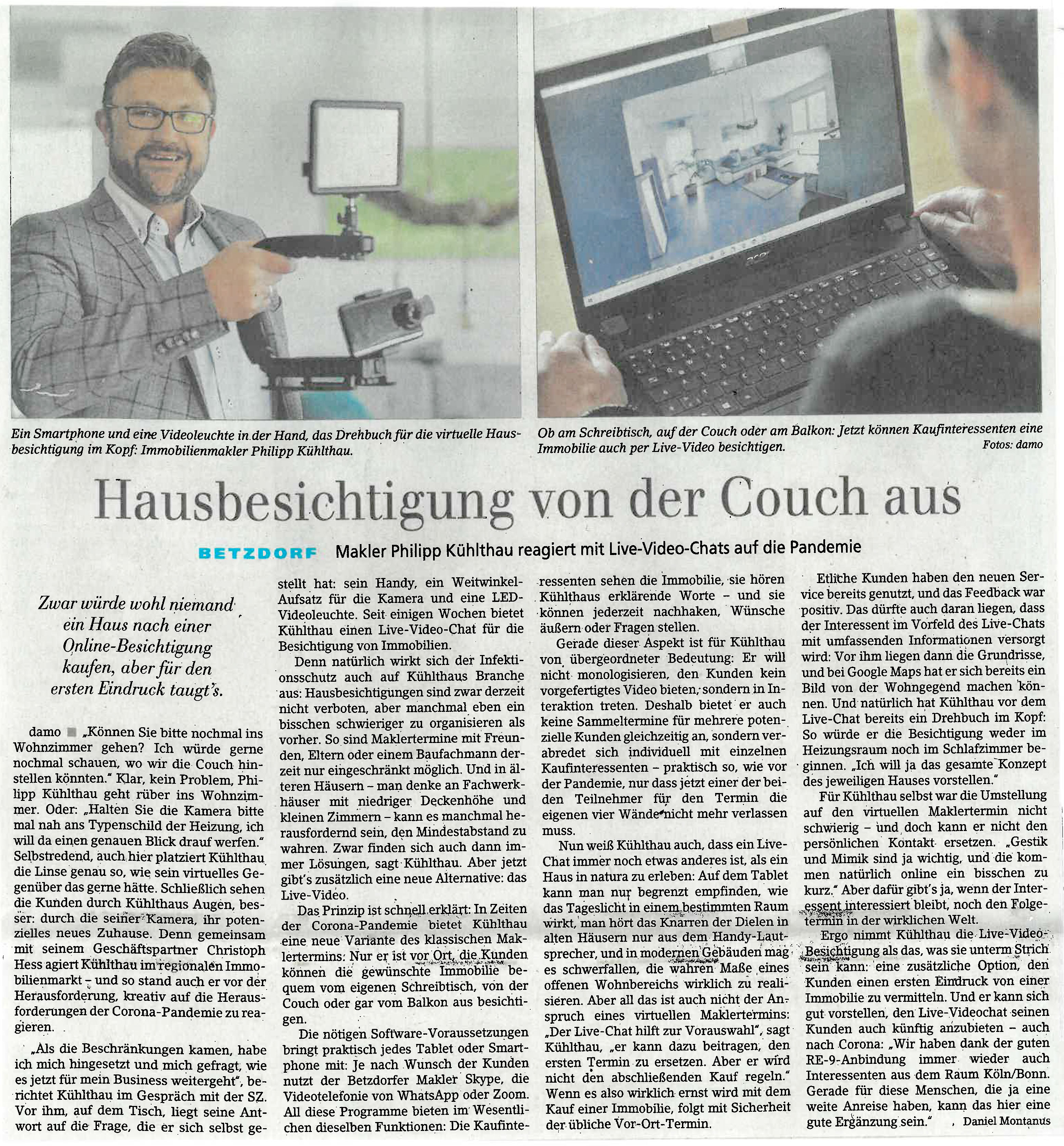 Interview Siegener Zeitung über Live Video Chat